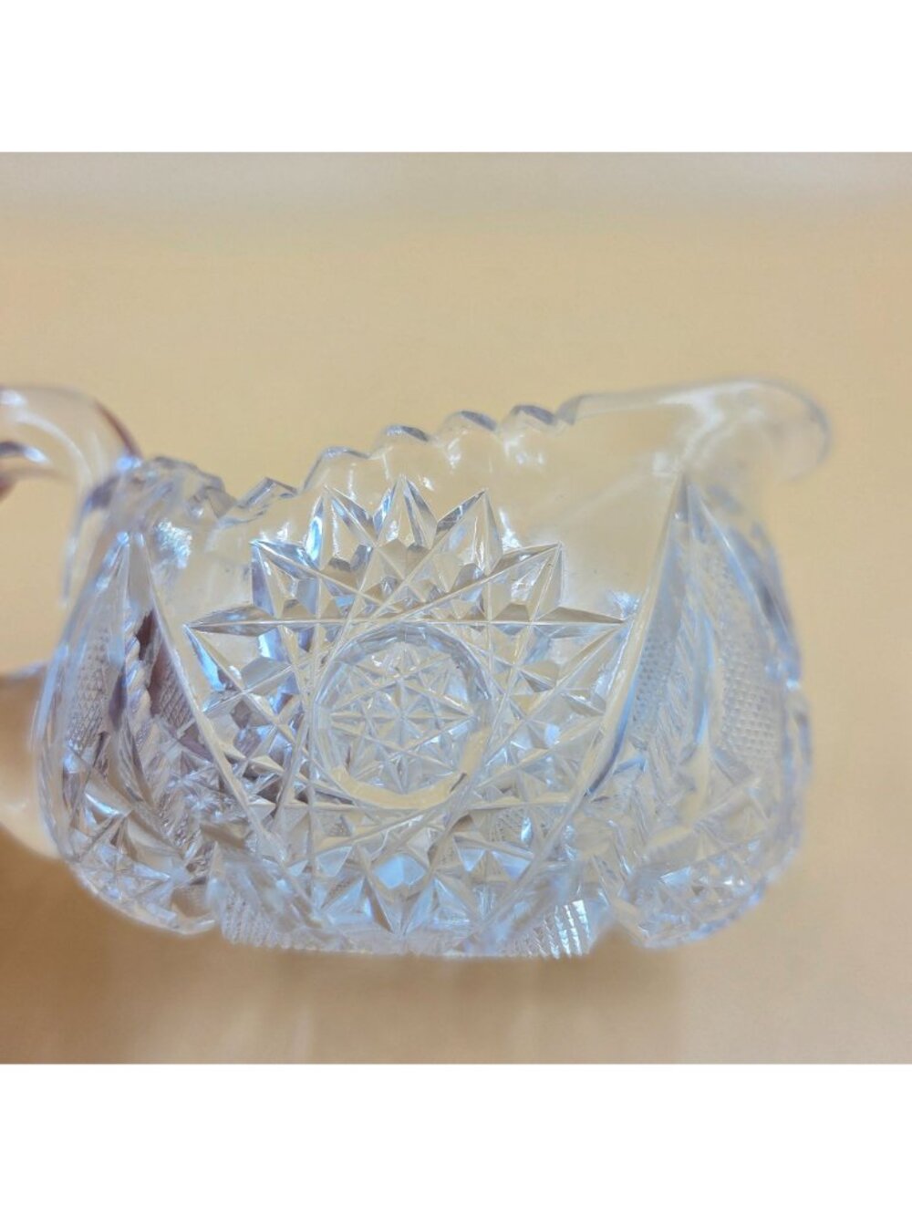 American Brilliant Cut Glass Sugar Creamer Set Hobstar Fan Crosshatch ABP - Picture 15 of 16